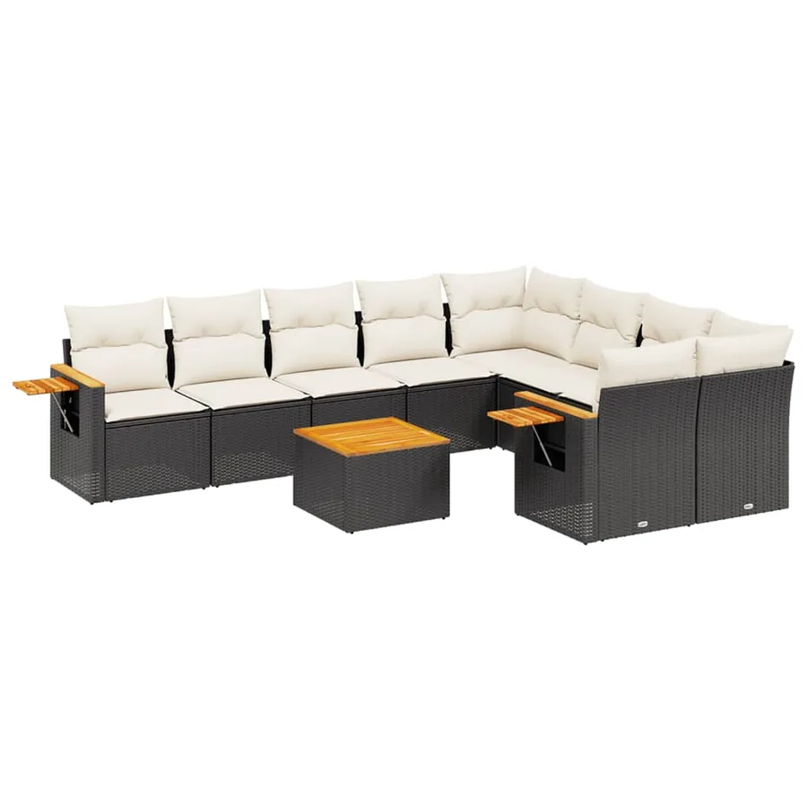 Salon de jardin 10 pcs avec coussins noir résine tressée - 2