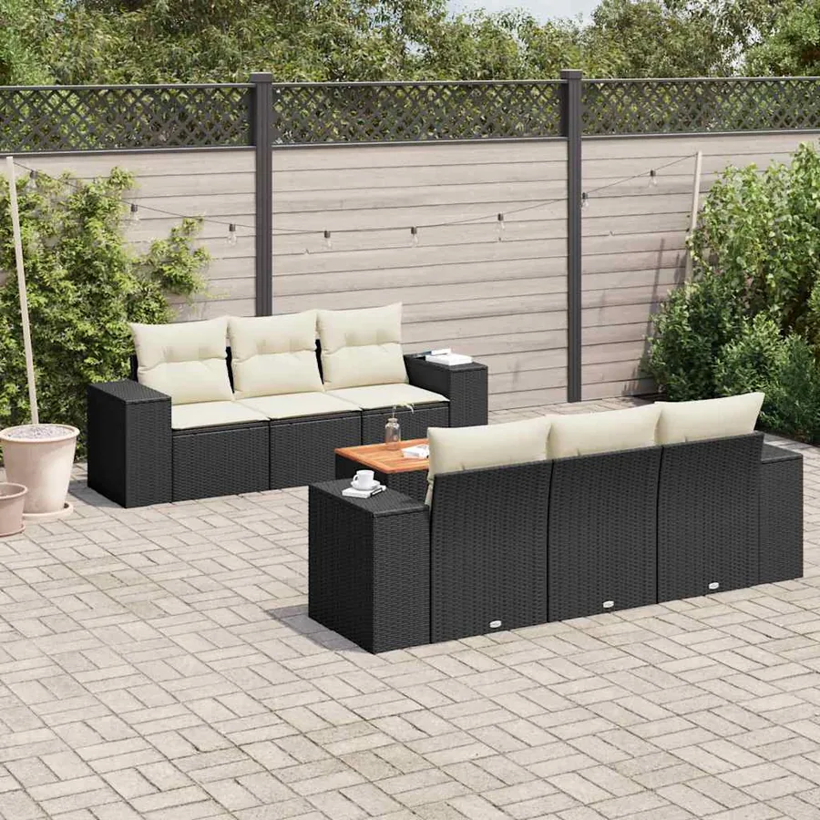 Salon de jardin 7 pcs avec coussins noir résine tressée 55 x 62 x 69 cm - 67,8 kg