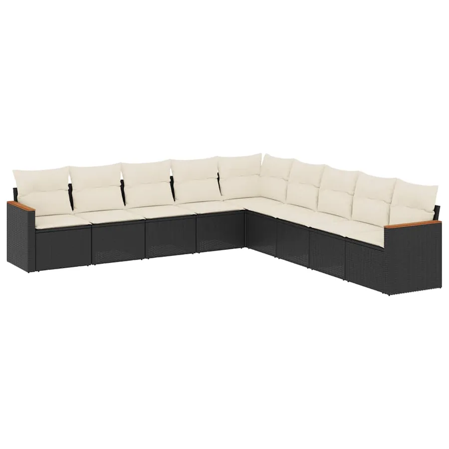 Salon de jardin 9 pcs avec coussins noir résine tressée - 2