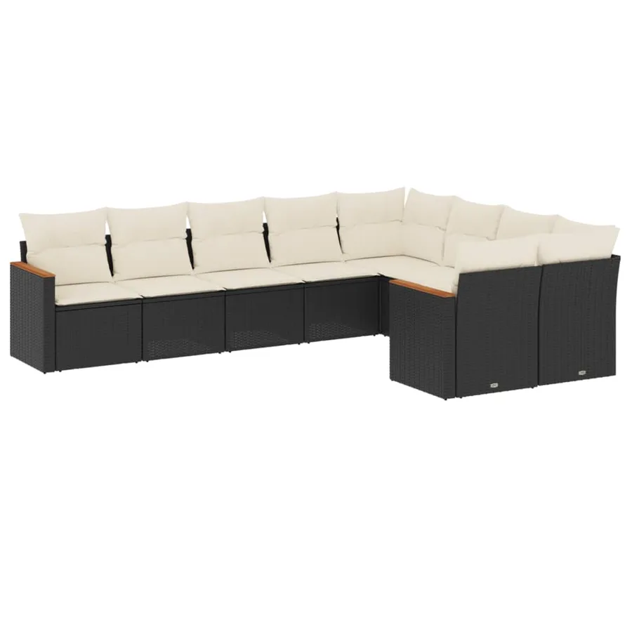 Salon de jardin 9 pcs avec coussins noir résine tressée - 2