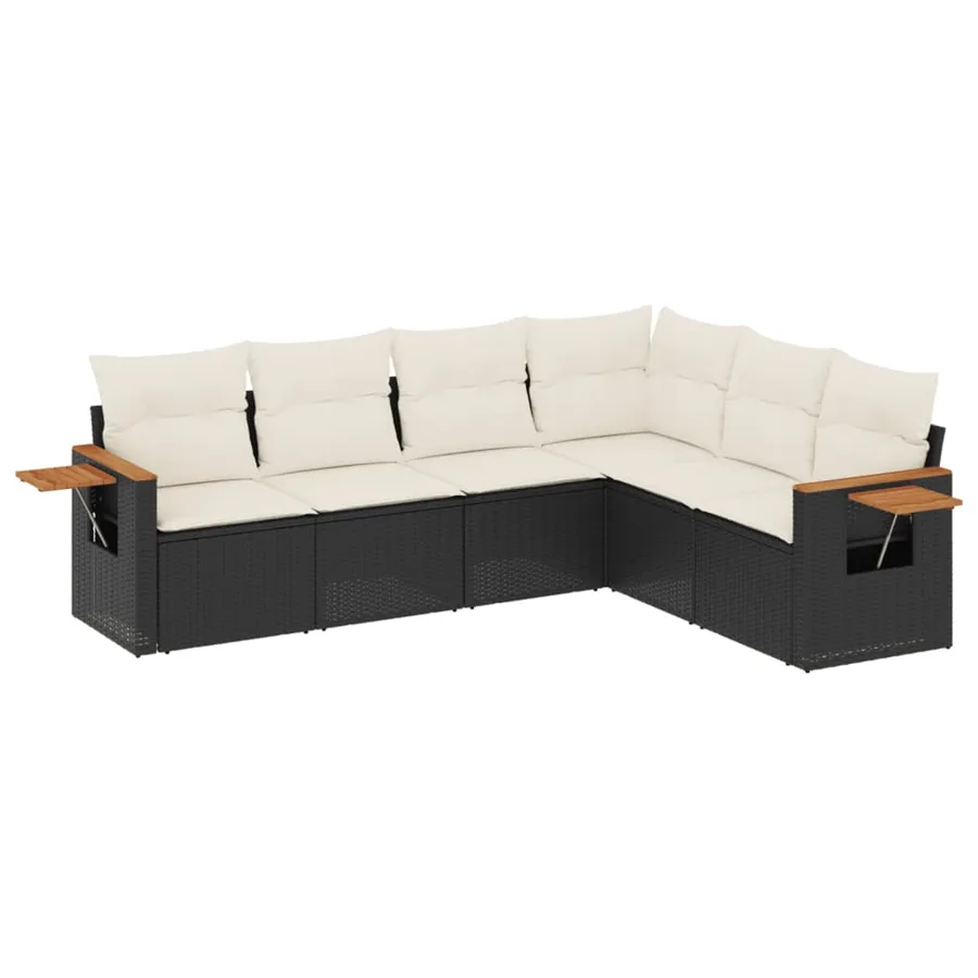 Salon de jardin 6 pcs avec coussins noir résine tressée - 2