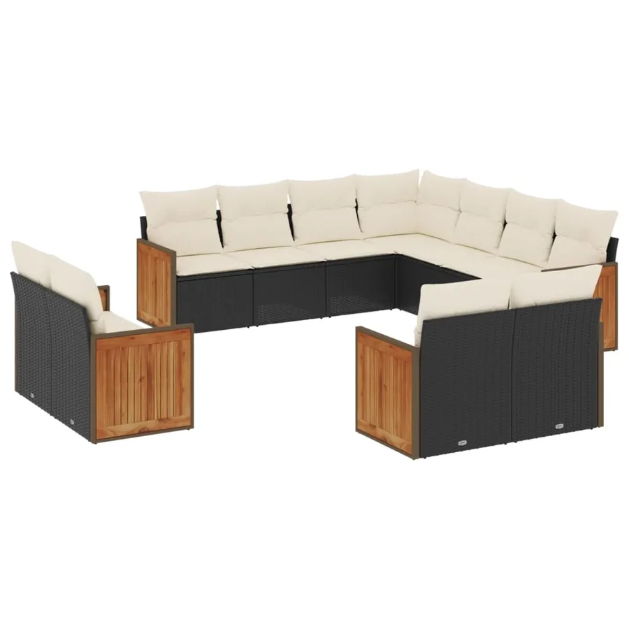 Salon de jardin 11 pcs avec coussins noir résine tressée - 2