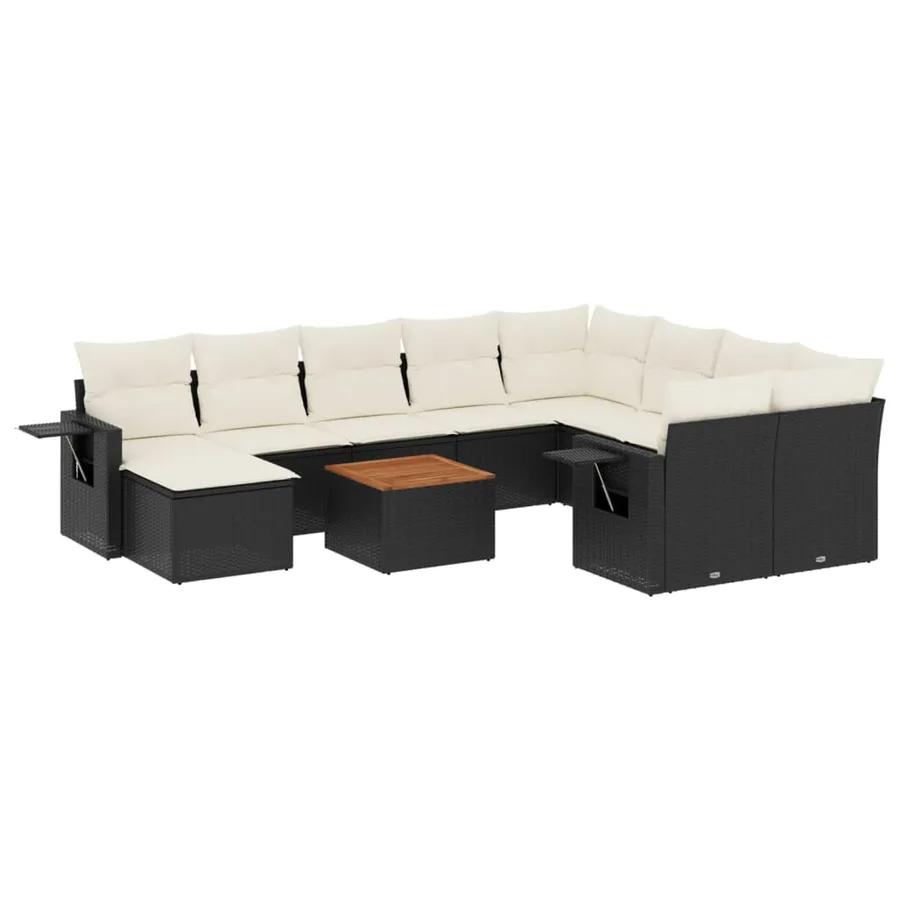 Salon de jardin 11 pcs avec coussins noir résine tressée - 2