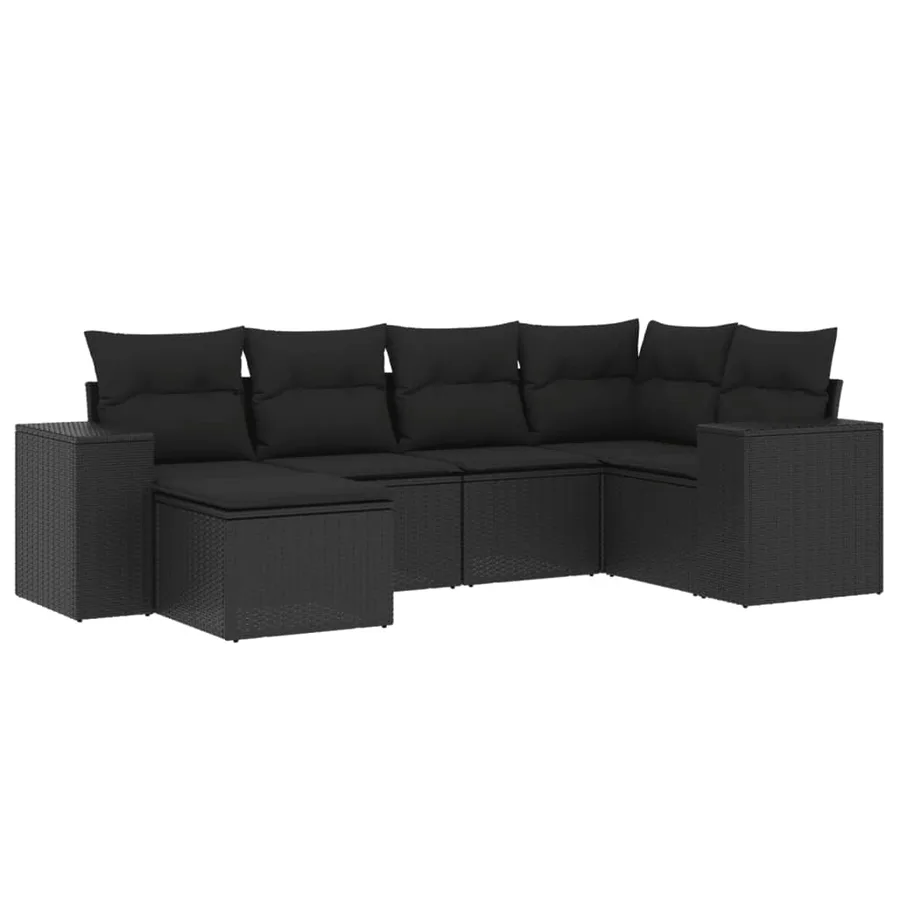 Salon de jardin 6 pcs avec coussins noir résine tressée - 2