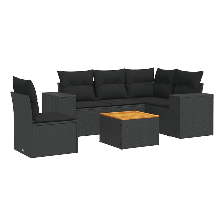 Salon de jardin 6 pcs avec coussins noir résine tressée - 2