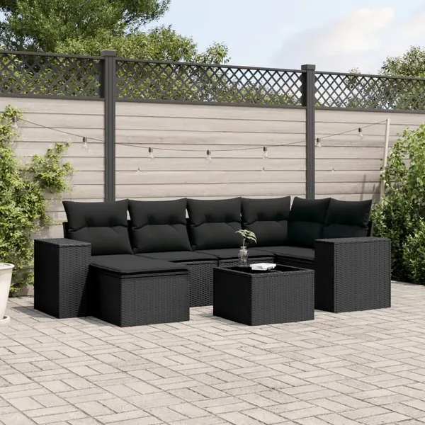 Salon de jardin 7 pcs avec coussins noir résine tressée 62 x 62 x 69 cm - 61,2 kg