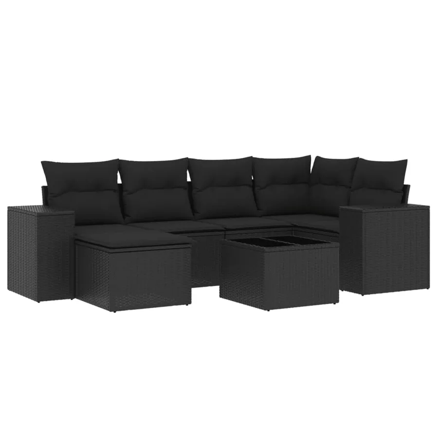 Salon de jardin 7 pcs avec coussins noir résine tressée 62 x 62 x 69 cm - 61,2 kg - 2