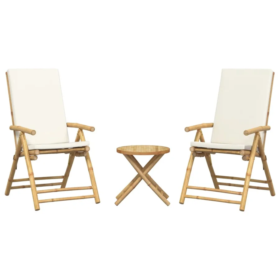 Ensemble de bistro pliante 3 pcs et coussins blanc crème bambou - 4