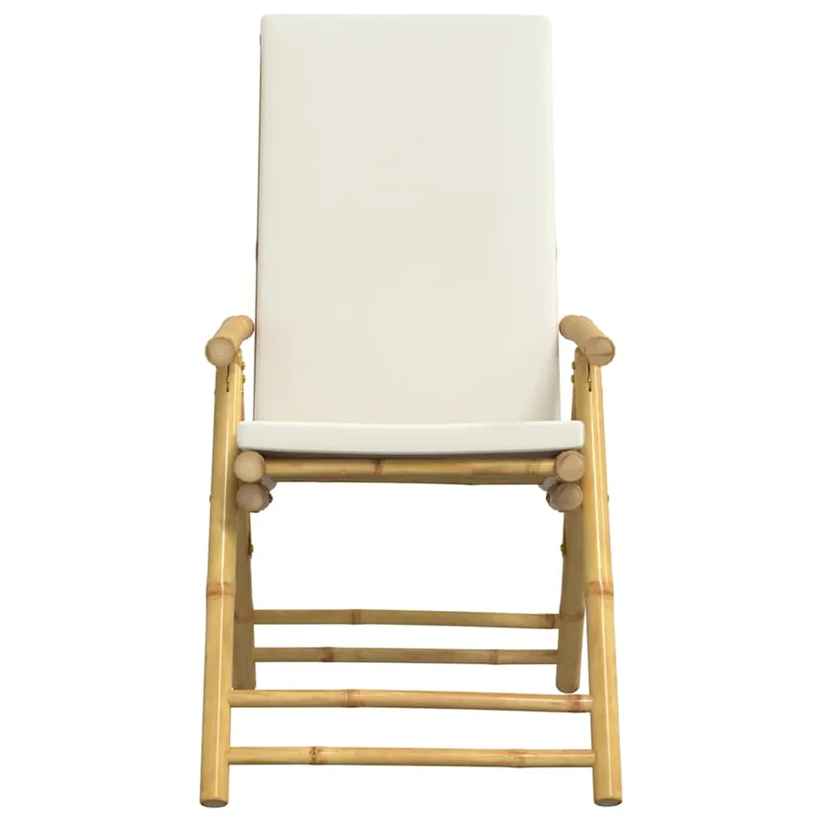 Ensemble de bistro pliante 3 pcs et coussins blanc crème bambou - 6