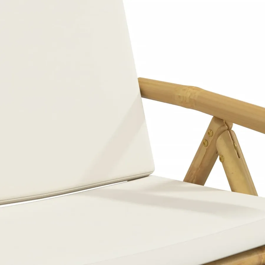 Ensemble de bistro pliante 3 pcs et coussins blanc crème bambou - 9