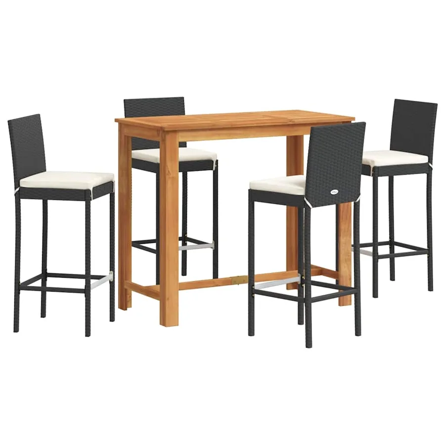 Ensemble de bar de jardin 5 pcs noir bois massif acacia rotin - 2