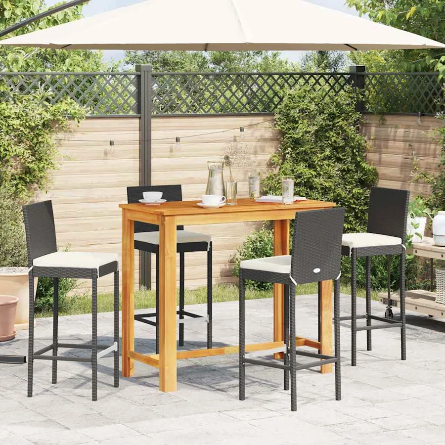 Ensemble de bar de jardin 5 pcs noir bois massif acacia rotin - 3
