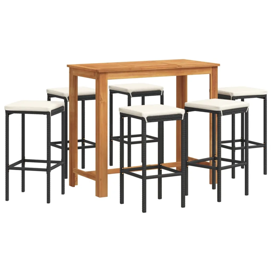 Ensemble de bar de jardin 7 pcs noir bois massif acacia rotin - 2