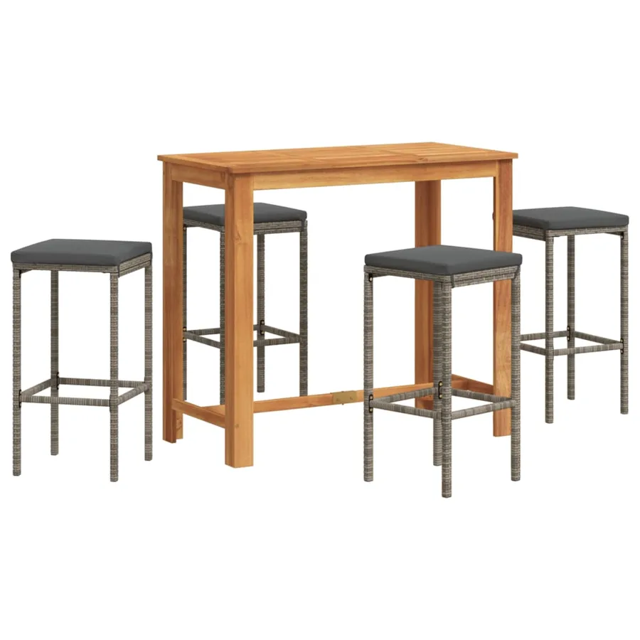 Ensemble de bar de jardin 5 pcs gris bois massif acacia rotin - 2