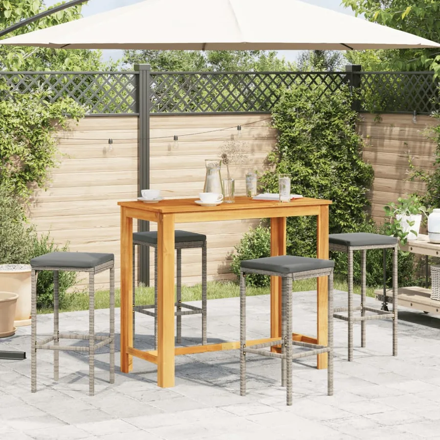 Ensemble de bar de jardin 5 pcs gris bois massif acacia rotin - 3