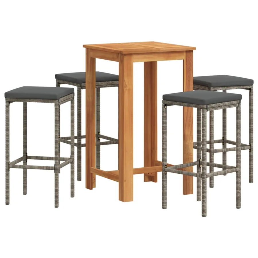 Ensemble de bar de jardin 5 pcs gris bois massif acacia rotin - 2