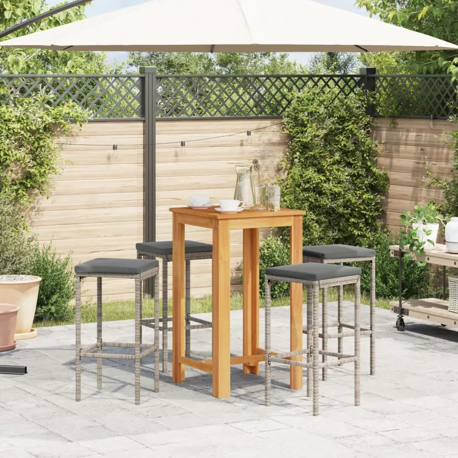 Ensemble de bar de jardin 5 pcs gris bois massif acacia rotin - 3