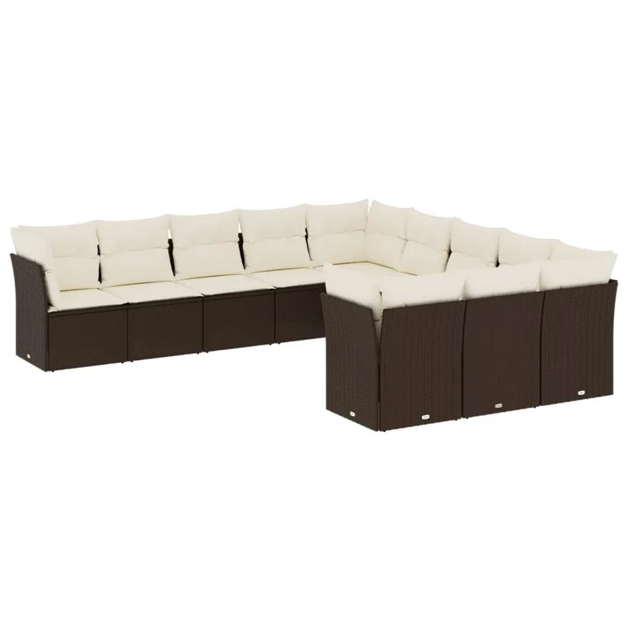 Salon de jardin et coussins 11 pcs marron résine tressée - 2