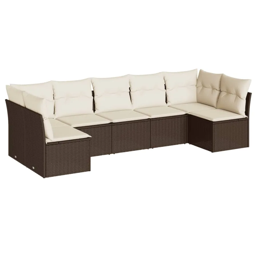 Salon de jardin avec coussins 7 pcs marron résine tressée - 2