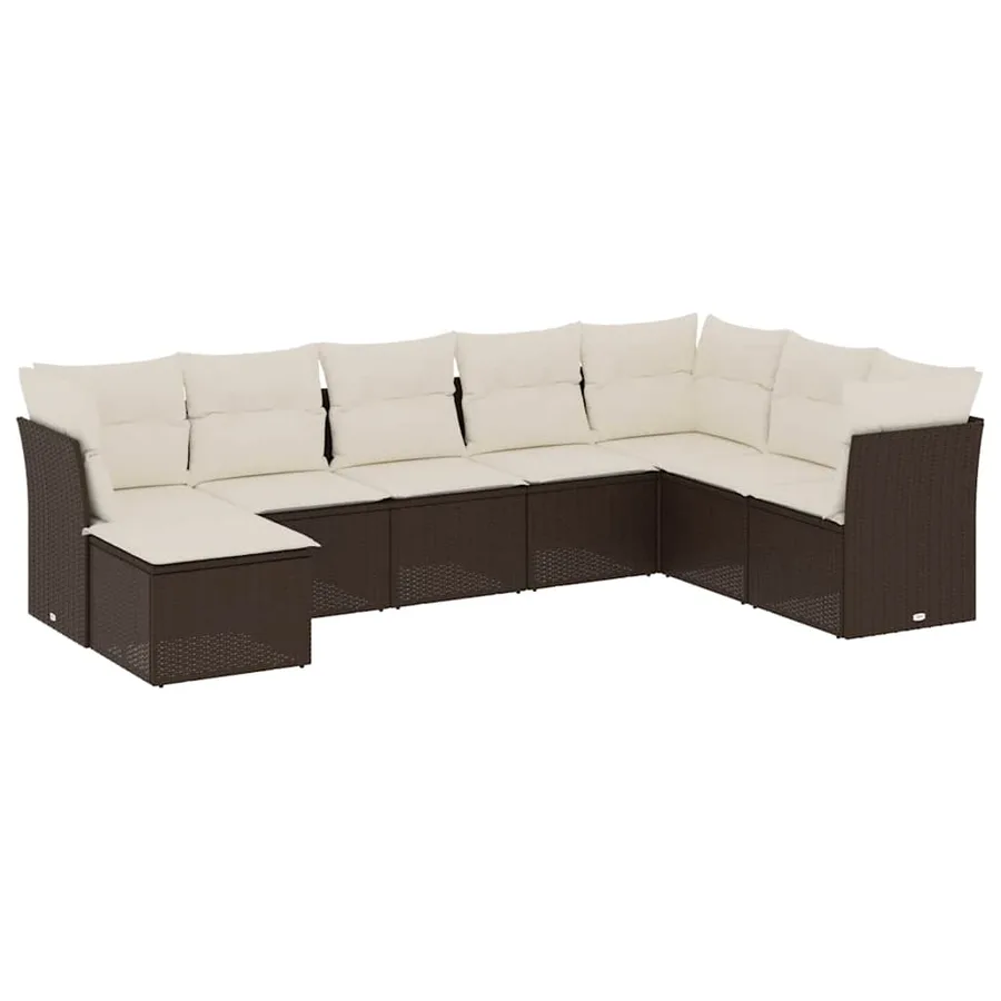 Salon de jardin 8 pcs avec coussins marron résine tressée - 2