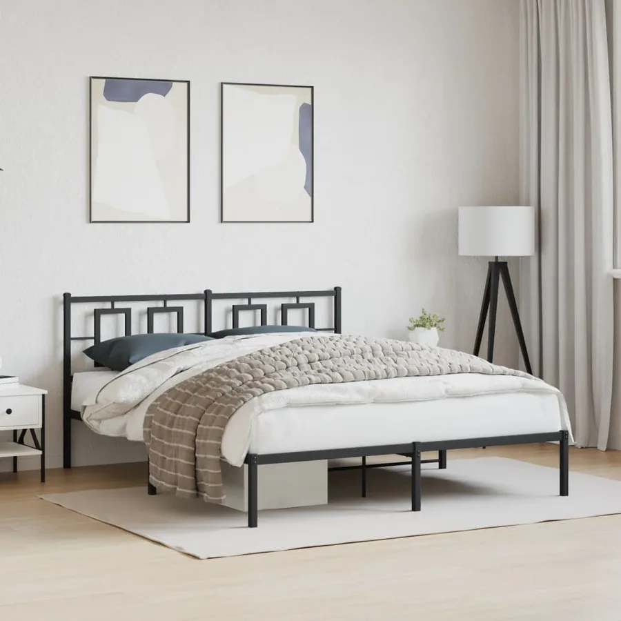 Cadre de lit métal sans matelas avec tête de lit noir 150x200cm