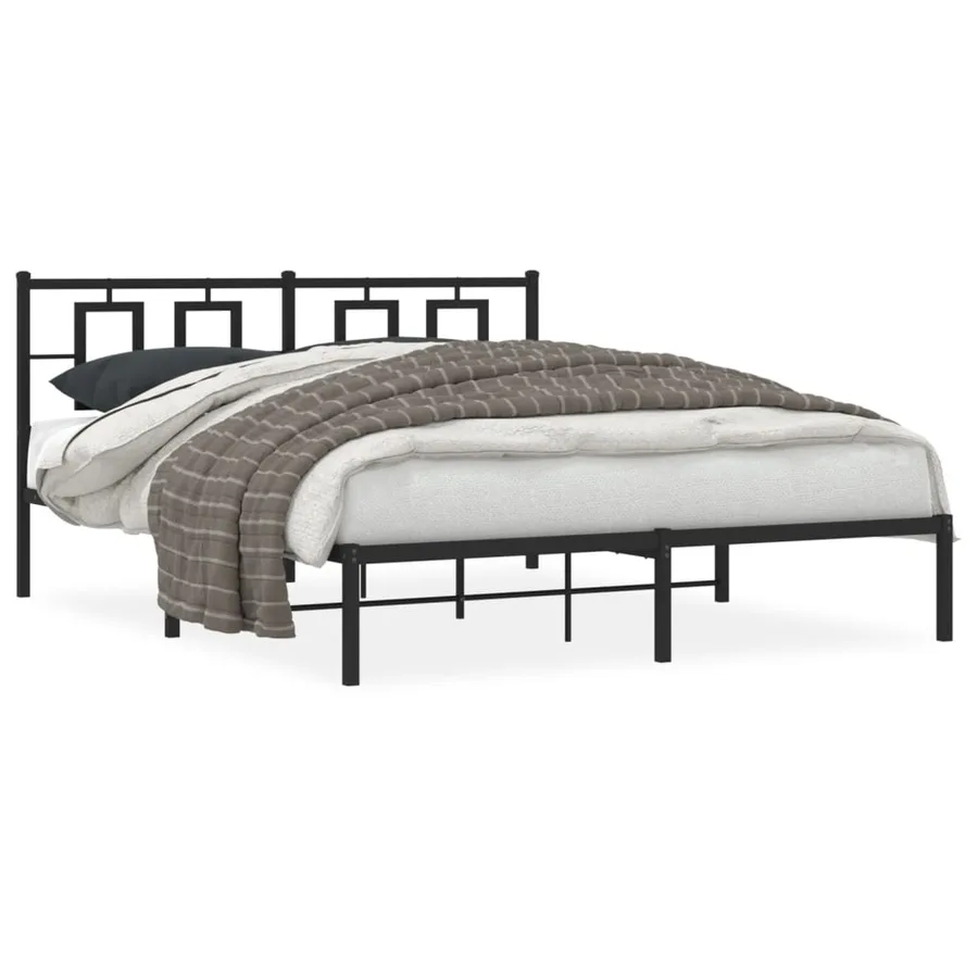 Cadre de lit métal sans matelas avec tête de lit noir 150x200cm - 2