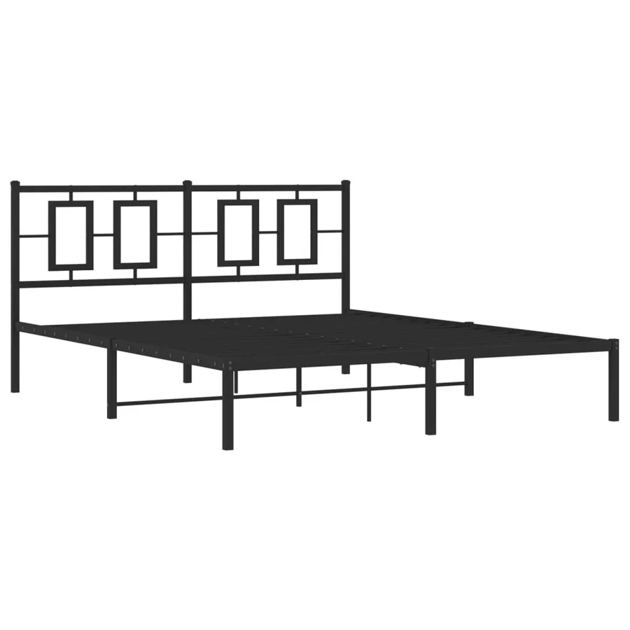 Cadre de lit métal sans matelas avec tête de lit noir 150x200cm - 3