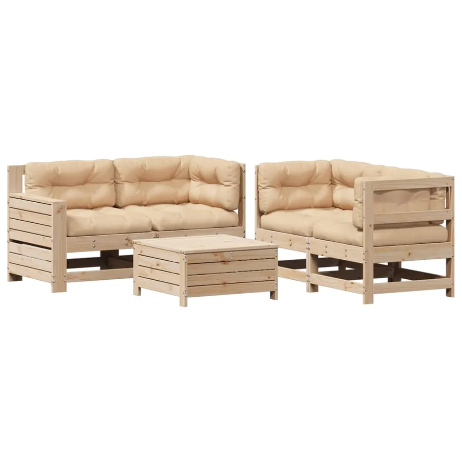 Salon de jardin 5 pcs avec coussins Bois de pin massif - 2