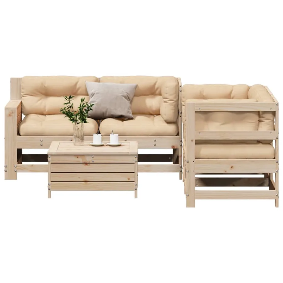 Salon de jardin 5 pcs avec coussins Bois de pin massif - 3