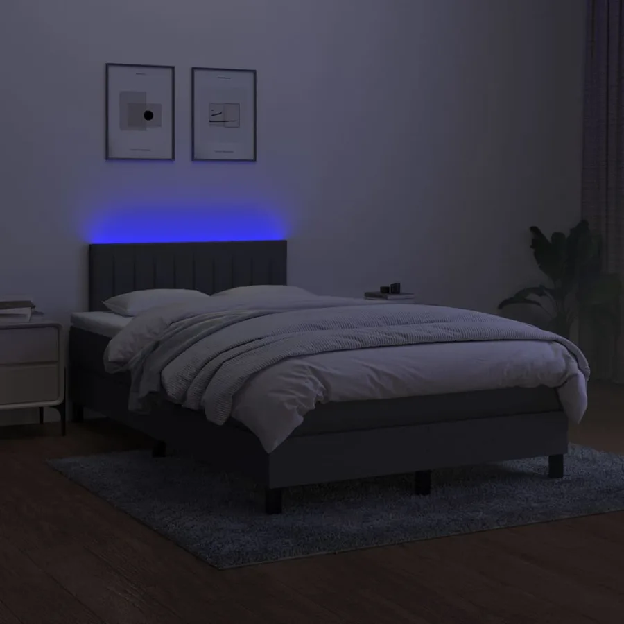 Sommier à lattes de lit matelas LED gris foncé 120x190 cm tissu - 4