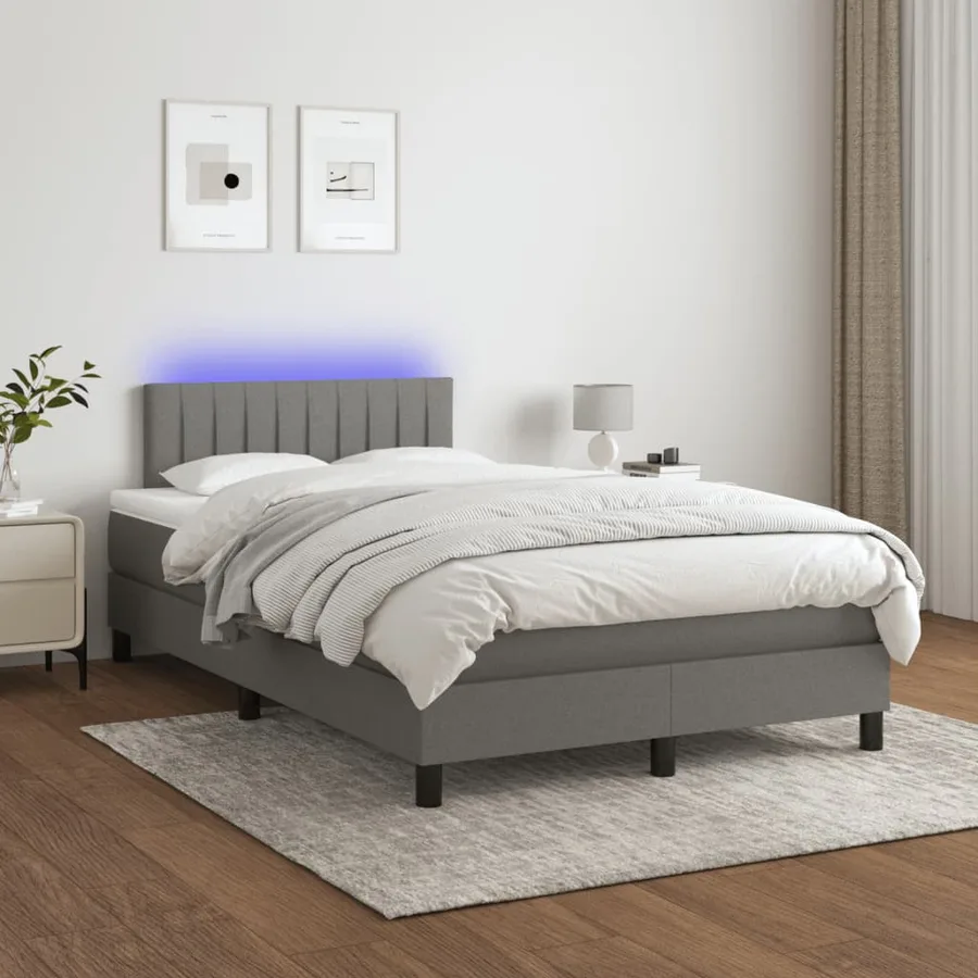 Sommier à lattes de lit matelas LED gris foncé 120x190 cm tissu - 5