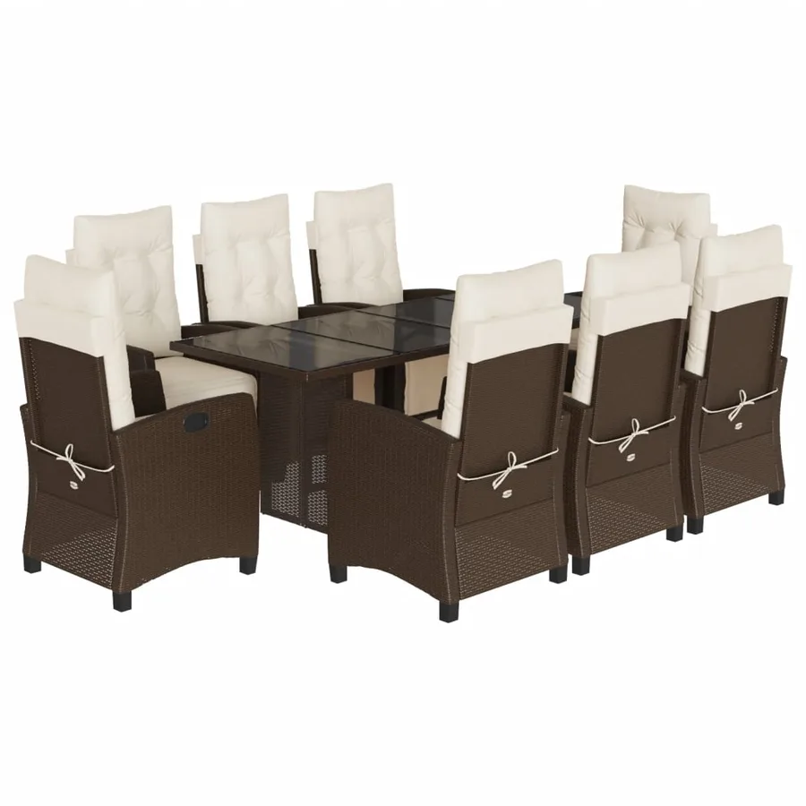 Ensemble à manger de jardin et coussins 9 pcs marron poly rotin - 2