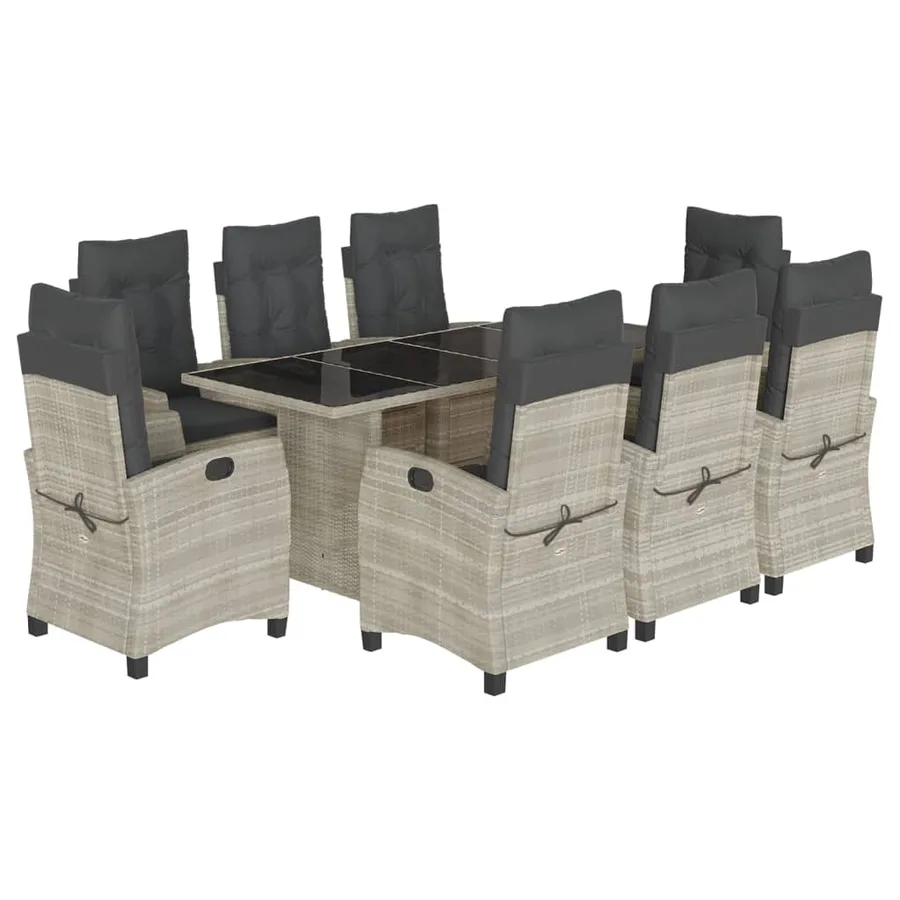 Ensemble à manger de jardin et coussins 9 pcs gris clair rotin - 2