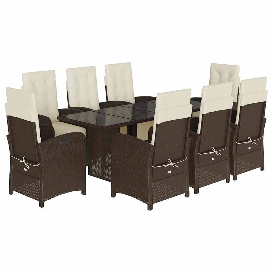Ensemble à manger de jardin et coussins 9 pcs marron poly rotin - 2