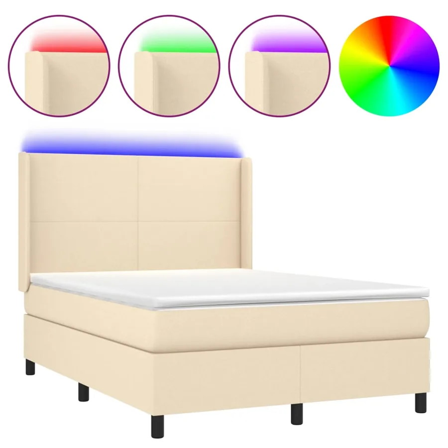Sommier à lattes de lit matelas et LED Crème 140x190 cm Tissu - 2