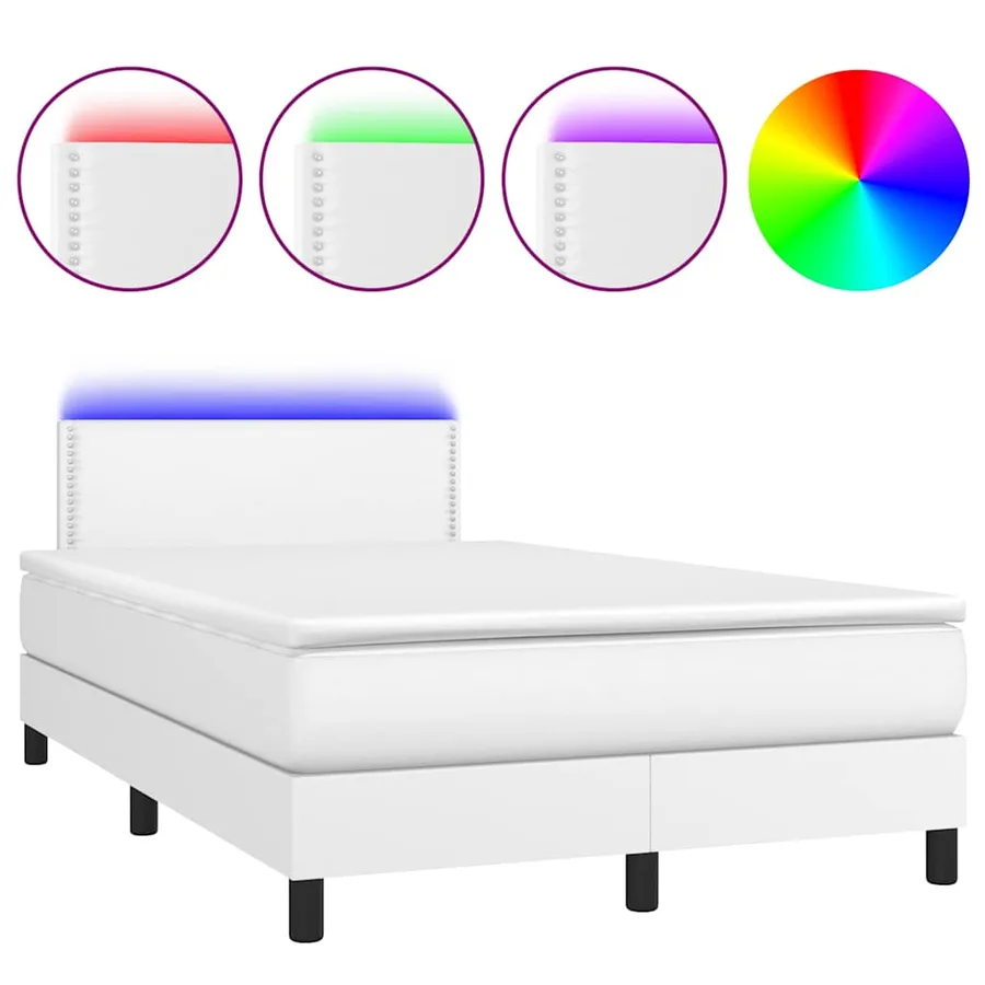 Sommier à lattes de lit matelas LED blanc 120x190 cm similicuir - 2