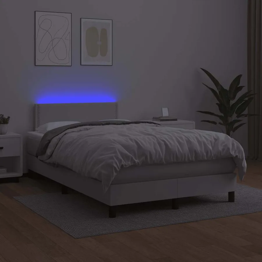Sommier à lattes de lit matelas LED blanc 120x190 cm similicuir - 4