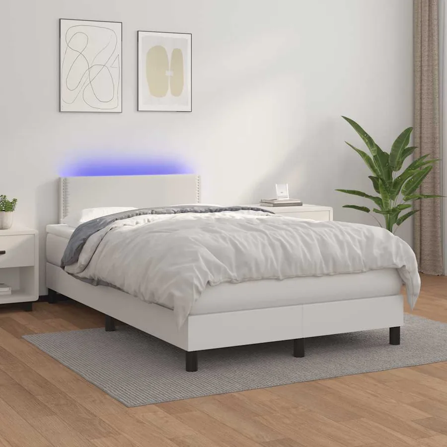 Sommier à lattes de lit matelas LED blanc 120x190 cm similicuir - 5