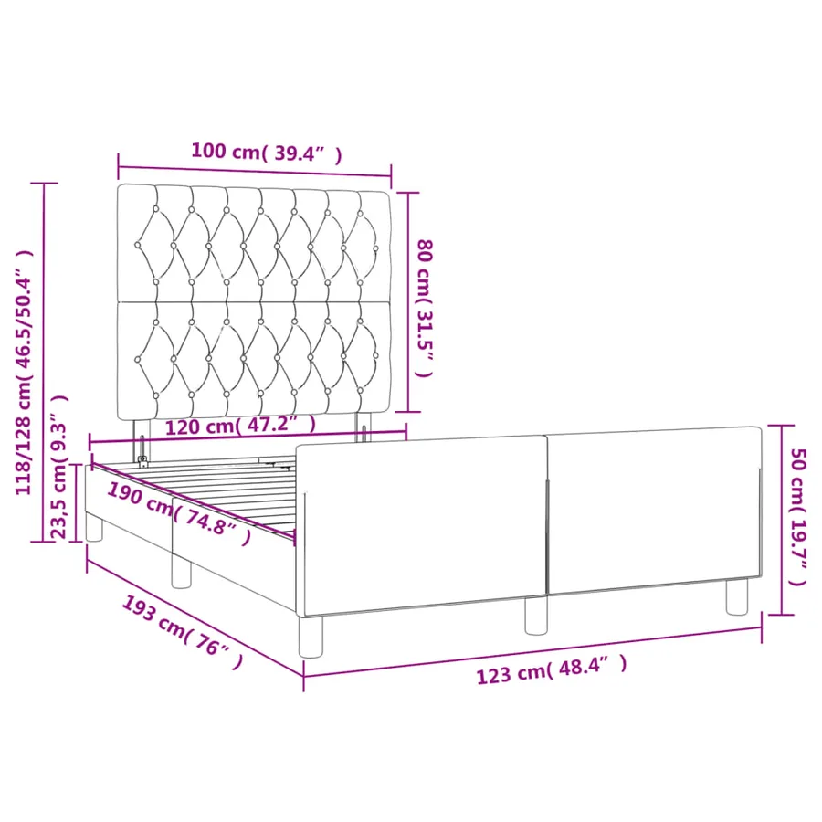 Cadre de lit sans matelas noir 120x190 cm velours - 11