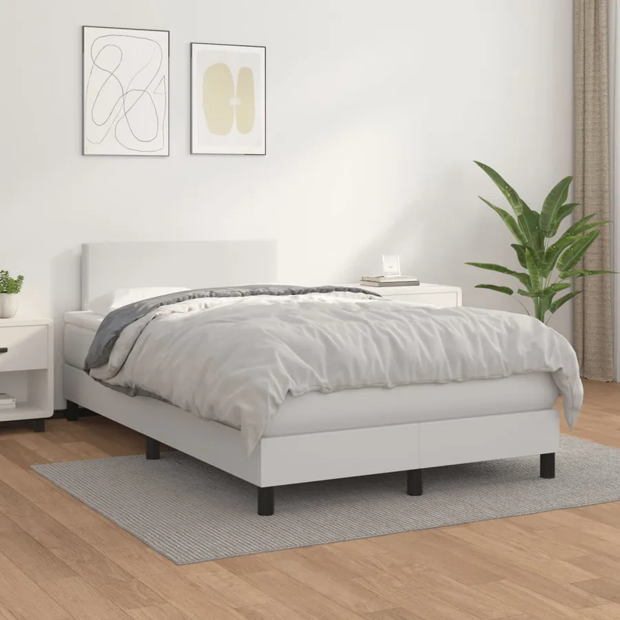 Sommier à lattes de lit avec matelas blanc 120x190cm similicuir - 3