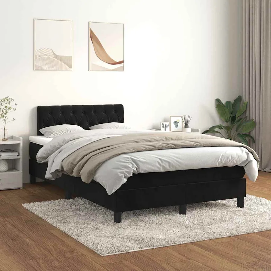 Sommier à lattes de lit avec matelas noir 120x190 cm velours - 3