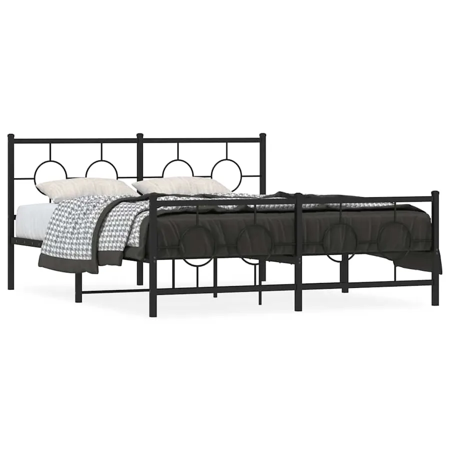 Cadre de lit métal sans matelas avec pied de lit noir 150x200cm - 2