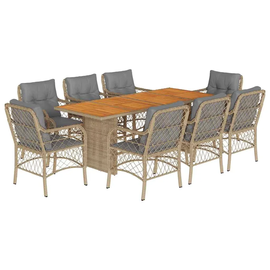 Ensemble à manger de jardin et coussins 9 pcs mélange beige - 2