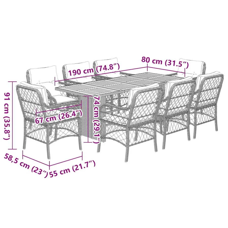 Ensemble à manger de jardin et coussins 9 pcs mélange beige - 7