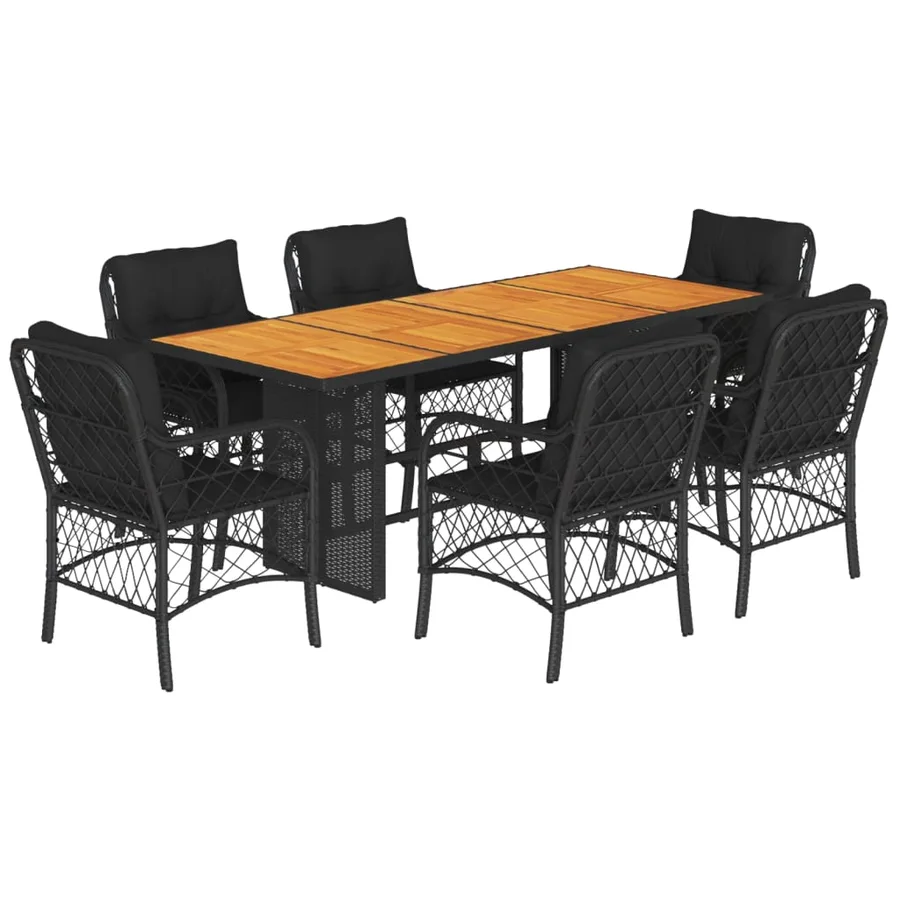 Ensemble à manger de jardin coussins 7pcs Noir Résine tressée - 2