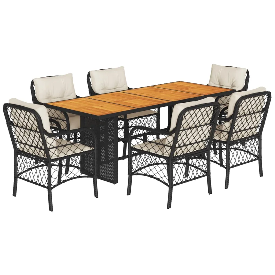 Ensemble à manger de jardin coussins 7pcs Noir Résine tressée - 2