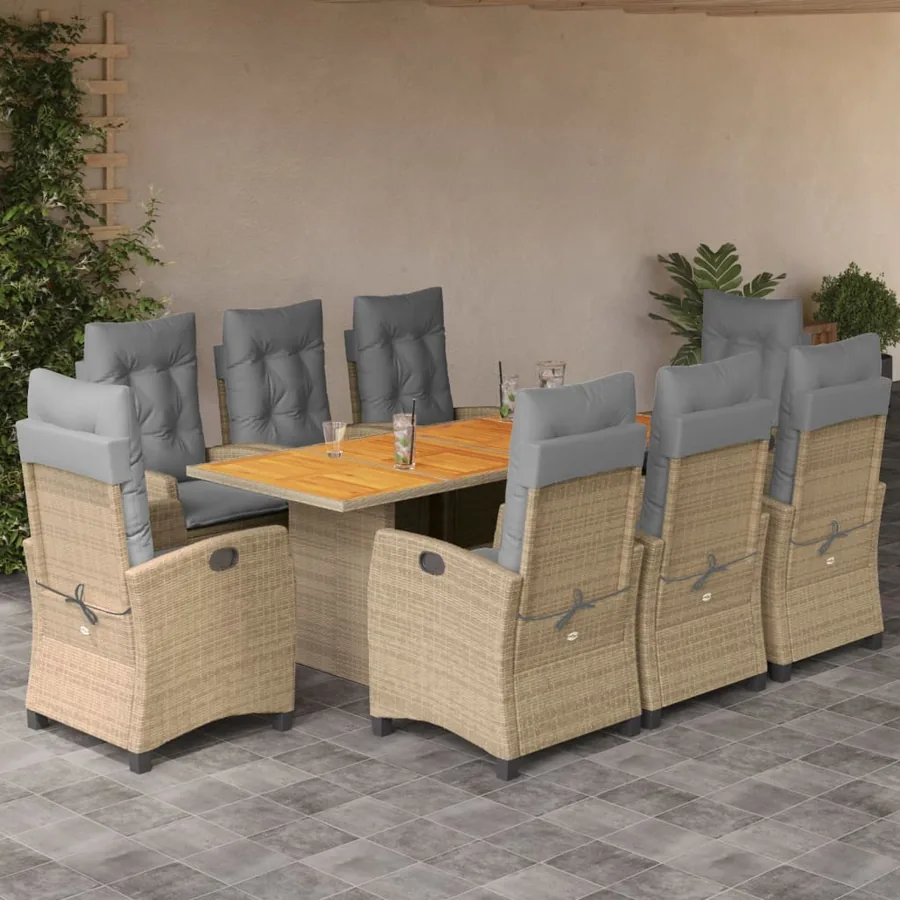 Ensemble à manger de jardin et coussins 9 pcs mélange beige
