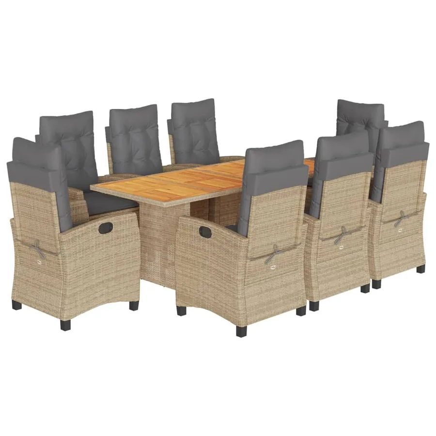 Ensemble à manger de jardin et coussins 9 pcs mélange beige - 2