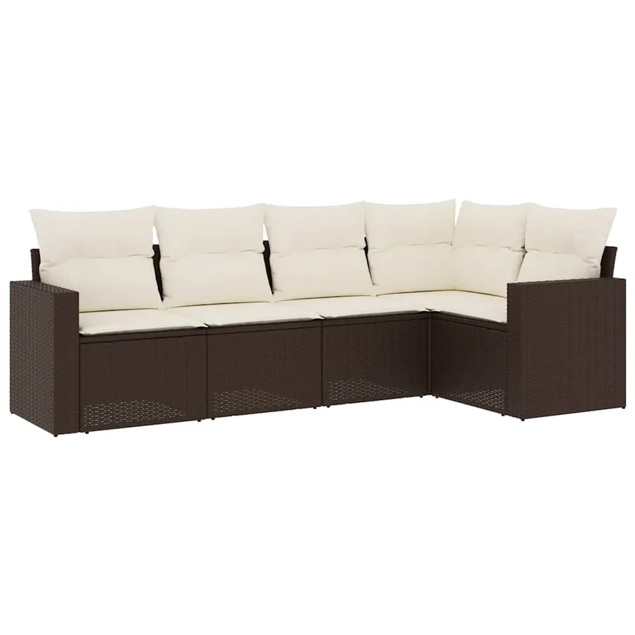 Salon de jardin avec coussins 5 pcs marron résine tressée - 2