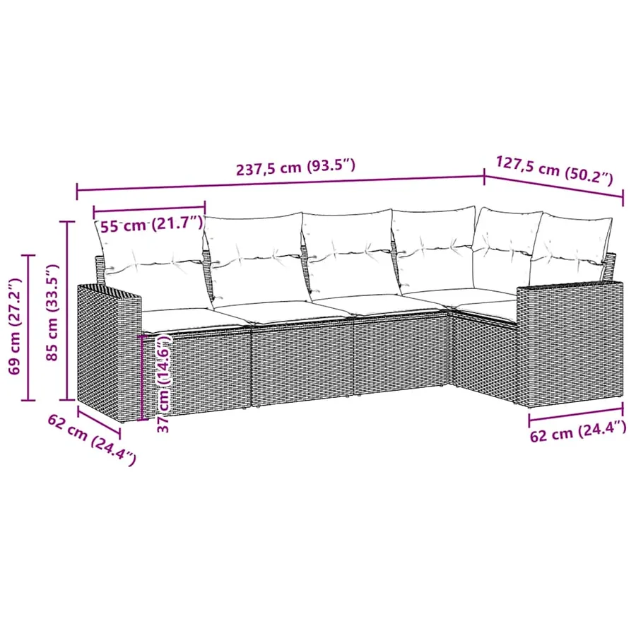 Salon de jardin avec coussins 5 pcs marron résine tressée - 3